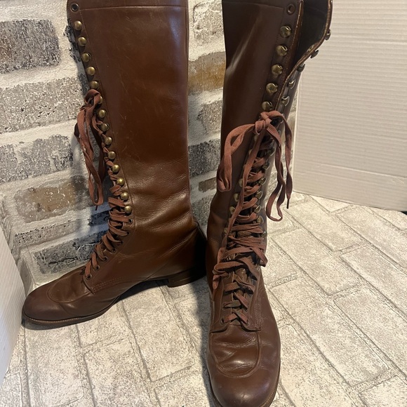JC Penny Vintage trail maker 60’s 1970s Leather lace up tall boots  size 7.5-8 - Picture 1 of 16
